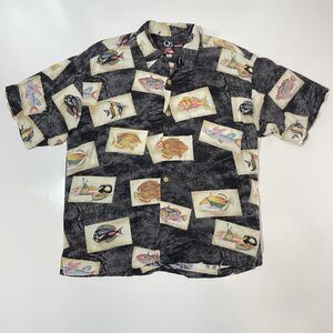 VTG USA Quiksilver QS Shirt Men's Medium Hawaiian Fish Print Shirt Rayon RARE